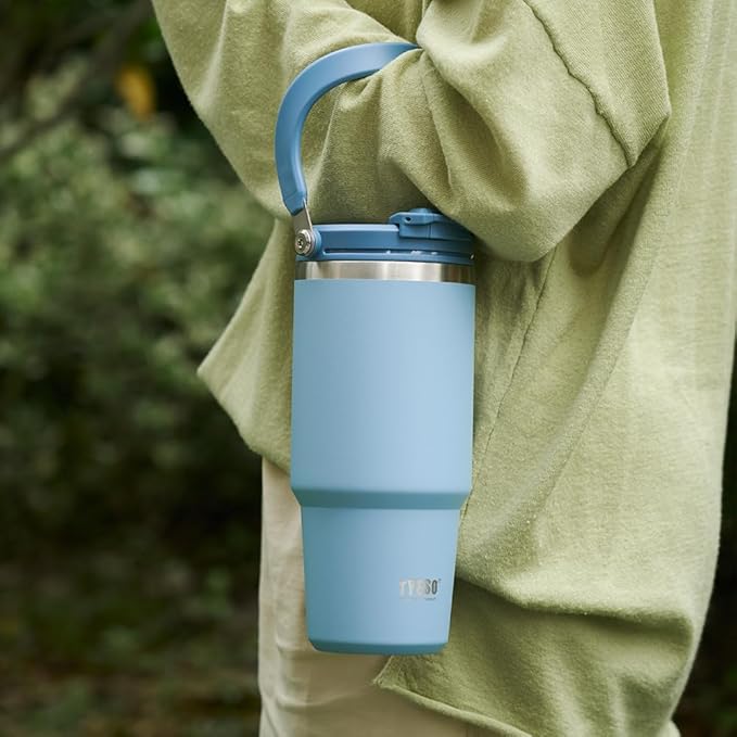 TYESO Tumbler with Flip Straw & Sip Lid, Vacuum Insulated Water Bottle, Double Wall Stainless Steel Coffee Cup Travel Mug Leak Proof (DARK-PINK, 30 OZ)