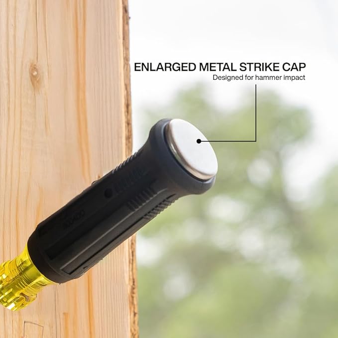 Klein Tools 6004DD 1/4-Inch Keystone Demolition Screwdriver, Steel Tip-to-Cap Construction Demo Screwdriver, Cushion-Grip Handle, Oversized Strike Cap, Square Shank with Wrench Assist
