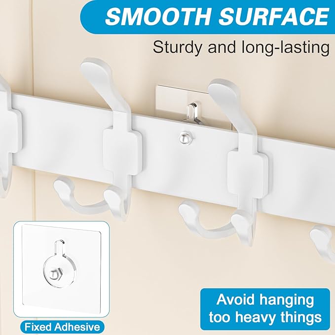 Over The Door Hooks Organizer, Over The Door Coat Rack with 12 Coat Hooks, Door Hanger Towel Rack, Back of Door Storage for Bedroom, Kitchen, Bathroom(White)