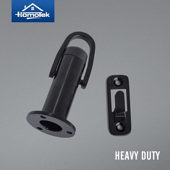 HOMOTEK Heavy Duty Latch Hook Stop Windproof,Door Holder Stopper with Sound Dampening Rubber Bumper Wall Mounted, Black, 1 Pack
