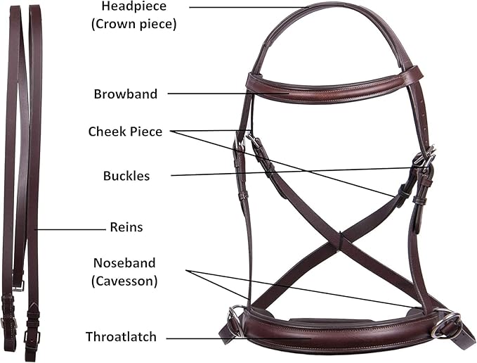 Hulara Genuine English Leather Crossover | Crossunder Bitless Horse Bridle Headstall with Reins