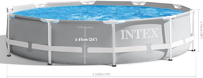 INTEX 26701EH Prism Frame Premium Above Ground Swimming Pool Set: 10ft x 30in – Includes 330 GPH Cartridge Filter Pump – SuperTough Puncture Resistant – Rust Resistant – 1185 Gallon Capacity