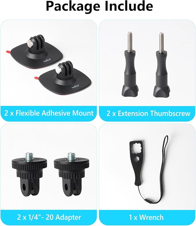 HSU Flexible Adhesive Mount Kit, 3M Helmet Adhesive Sticky Mounts Compatible with Insta360 X4 X3 X2 X One RS, GoPro Hero 12/11/10/9/8/7, GoPro Max, DJI Osmo Action Sports Camera Accessories