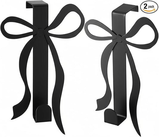 Chunful 2 Pack Black Bow Over The Door Hook, Metal Strong Door Hanger Hook Coquette Room Decor Bow Accessories for Cabinet Living Room Bathroom Bedroom Kitchen Hanging Clothes Towels Hats Coats Bags