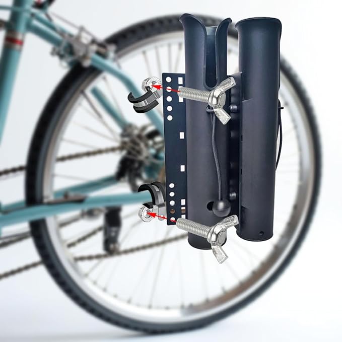 2-Tubes Fishing Rod Holder for Bike, Bike Fishing Pole Holder and Carrier,Rod Rack for Bicycle Fishing