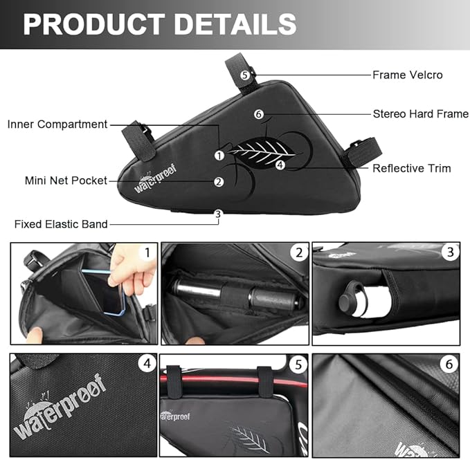 NDakter Bike Bag:Bike Frame Bag & Bicycle Repair Kit, 2L Waterproof Storage Pouch with 16-in-1 Multi-tool, Portable Bike Tool Set for Flat Tire Repair, Cycling Accessories for Mountain Road Bike, MTB