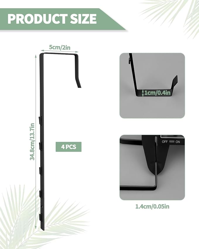 4 PCS Over The Door Mirror Hanger, Adjustable Door Mirror Hanger, Five-Hole Over The Doors-Mirrors Hook, Mirrors Doors Hangers with 2 Iron Filings and Screws (Black)