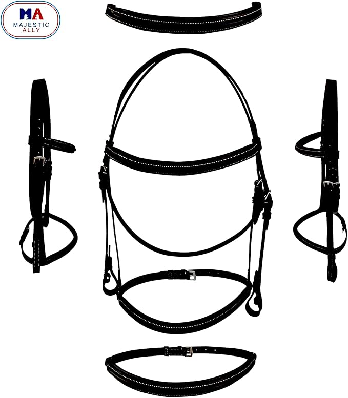 Majestic Ally Padded Raised English Bridle, Premium Leather, Matching Laced Reins
