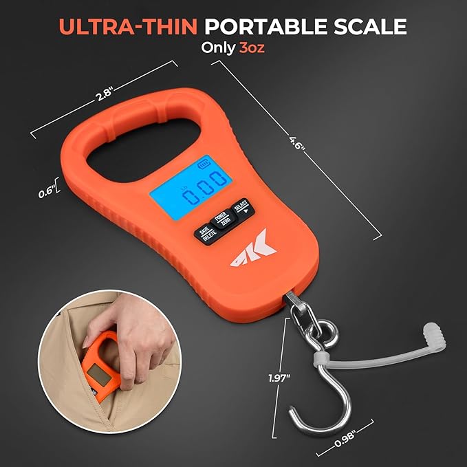 KastKing ToughTide Fishing Scale, USB Charging, 65lb Capacity, Ultra-Thin Digital Fish Scale, LCD Display, Ergonomic Handle, Fish Scales Digital Weight, Fishing Accessories for Men