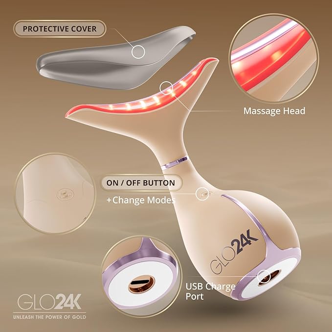 GLO24K 7色美顔器 – トリプルLEDアクション＆振動テクノロジー フェイス＆ネックマッサージャー