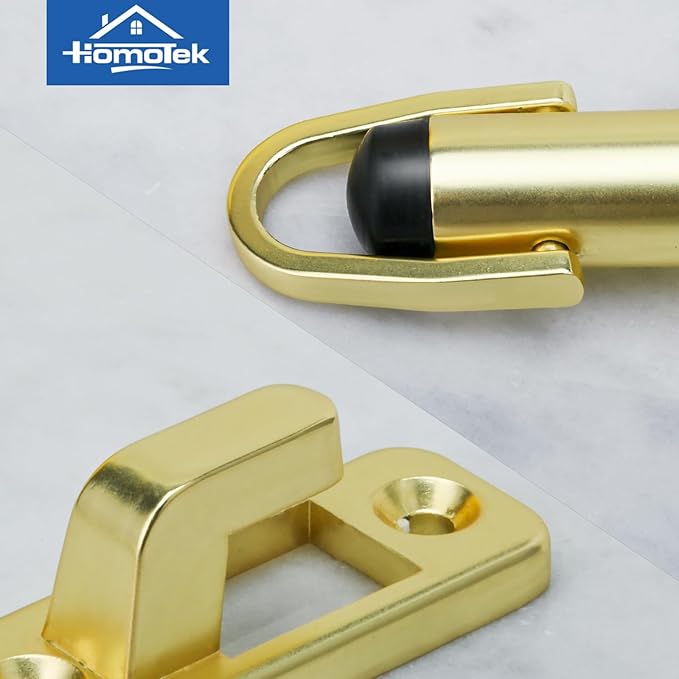 HOMOTEK 1Pack Heavy Duty Door Stopper with Manual Hook Windproof,Door Holder Stop with Sound Dampening Rubber Bumper Wall Mounted, Brushed Brass