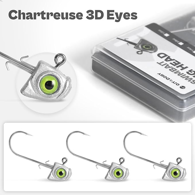 OJY&DOIIIY Swimbait Jig Heads with Chartreuse Fish Eye, 1/8 3/16 1/4 3/8 1/2oz Jigheads for Freshwater&Saltwater Fishing 10/15 Pack