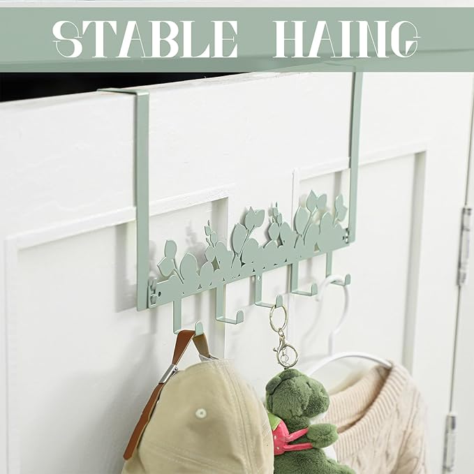Eucalyptus Over The Door Hooks Hanger Wall Mount Towel Hanger Door Holder Organizer 5 Hooks Kawaii Farmhouse Rustic Coquettish Style Decor for Bedroom Bathroom Towel Hat Clothes