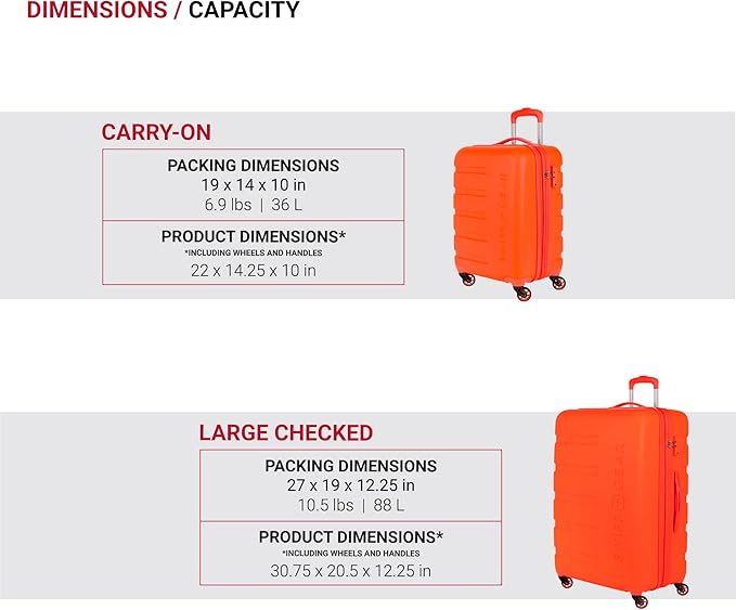 SwissGear 7366 シグネチャー ハードサイド 拡張可能ラゲッジ スピナーホイール、TSAロック、カップホルダー付き、オレンジ、2点セット (19/27)