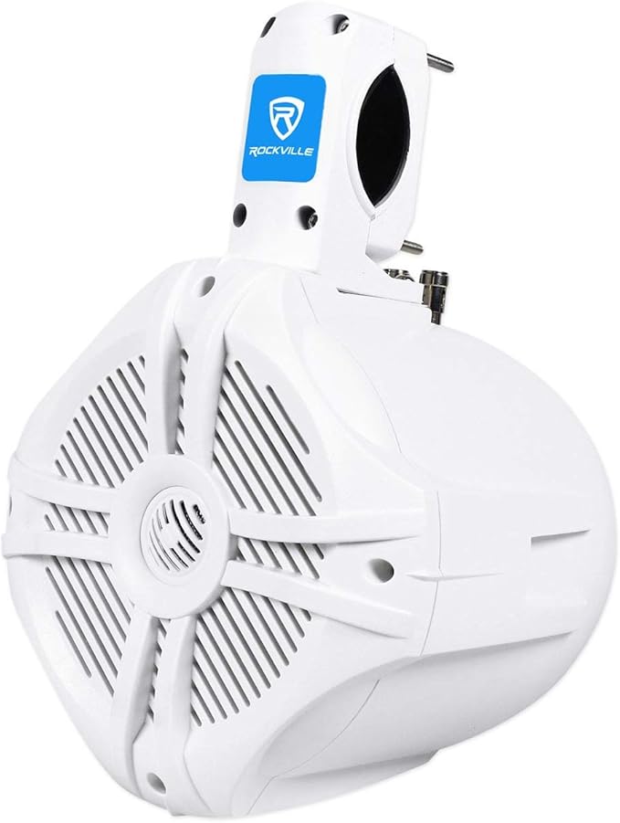 Rockville Pair RWB65W 6.5" White 2-Way Marine Wakeboard Tower Speakers, 250W Total, 4 Ohm, Waterproof, High-Fidelity Sound, Durable Mounting for Boats and Off-Road Vehicles