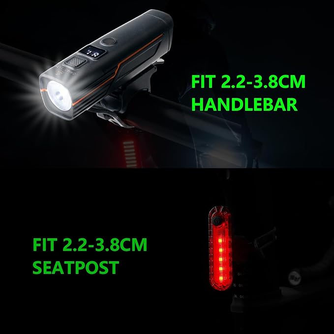 Smart Bike Light Set - Auto Light-Sensing Front & Rear Bicycle Lights, 1200mAh Rechargeable LED, 212 Lumens, IPX4 Waterproof, 4 Modes, Easy Install Safety Gear for Road & Kids Bikes