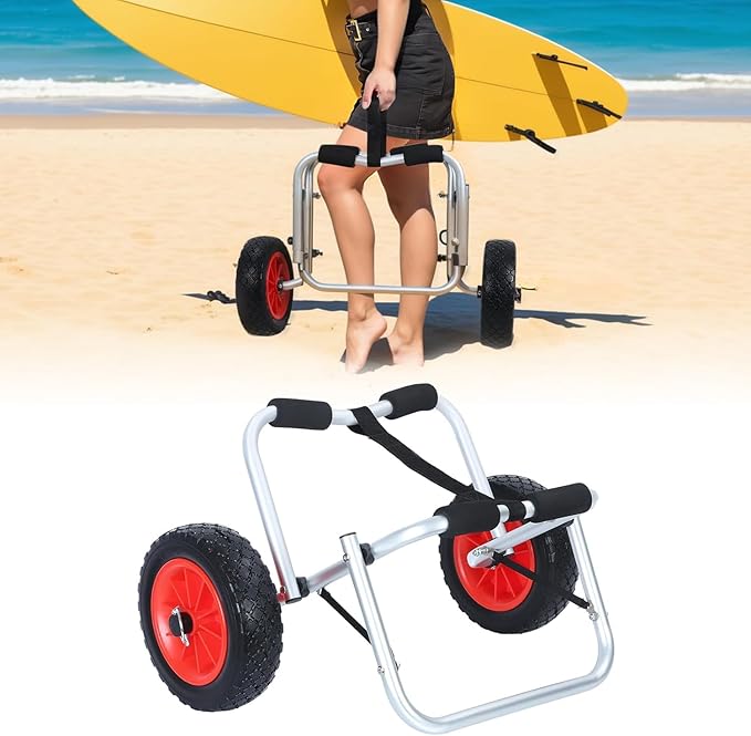 Foldable Kayak Cart with 10" Pneumatic Tire, Canoe Dolly Kayak Carrier Adjustable Kayak Transport Dolly Trailer, 150lb Capacity
