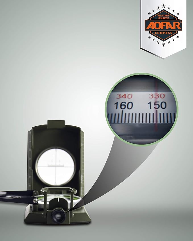 AOFAR AF-4074 Military Compass for Hiking,Lensatic Sighting Waterproof,Durable,Inclinometer for Camping,Boy Scount,Geology Activities Boating