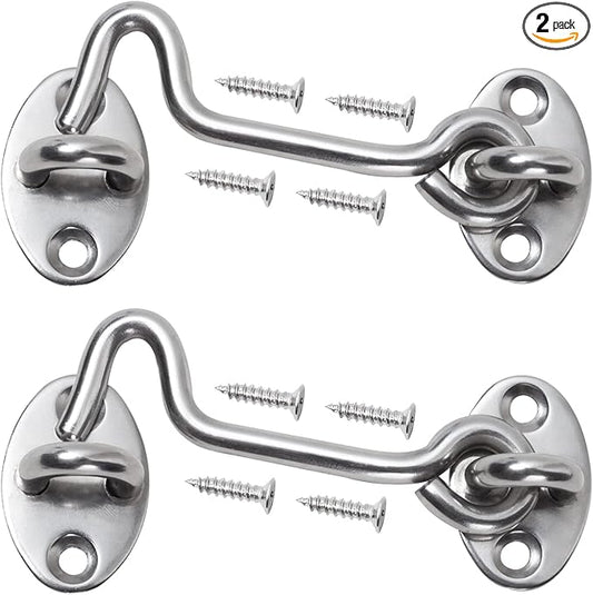 4" Barn Door Latch Door Lock Hardware, 2 Pack Sliver Sliding Door Lock Eye Hook Latch with Screws, Rust-Resistant Metal Gate Latch, Privacy Hooks Latch for Inside Door, Wooden Fence, Garage Door