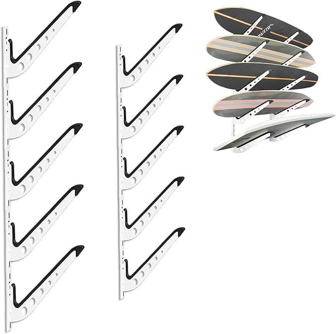 ShouRong Snowboard Wall Mount, Adjustable 5/6 Board Surfboard Rack, Surfboard Wall Hangers for Surfboard, Wakeboard, and Snowboard Storage at Home or Garage