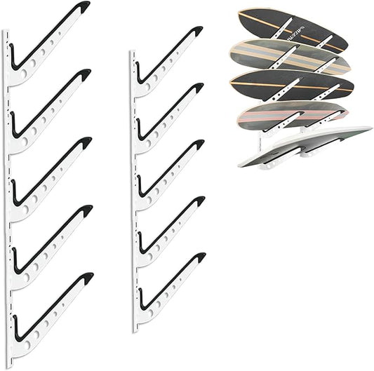 ShouRong Snowboard Wall Mount, Adjustable 5/6 Board Surfboard Rack, Surfboard Wall Hangers for Surfboard, Wakeboard, and Snowboard Storage at Home or Garage
