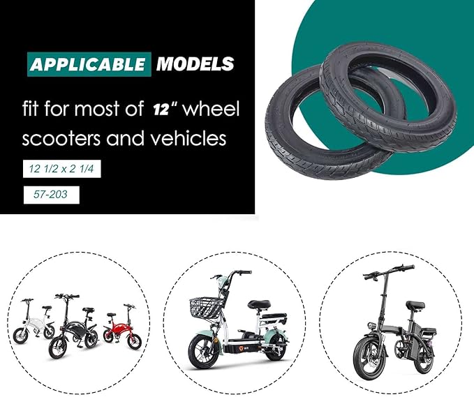 57-203 Scooter Tubeless Tire | 12.5x2.25 Vacuum E-Bike Tire | Thick Wear-Resistant Non-Slip Anti-Stab Scooter Tire