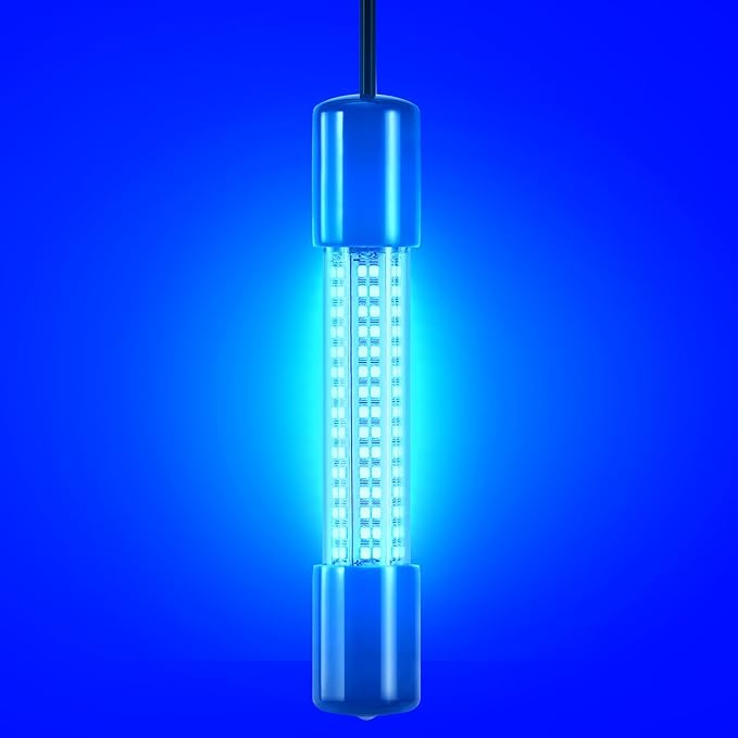18W Underwater Fishing Light, IP68 Waterproof DC 12-24V LED Fish Bait Light Submersible Finder Attractants Lamp for Crappie Shrimp Squid Catfish + Battery Clamps, 16.4ft Cable Green/Blue/White Light