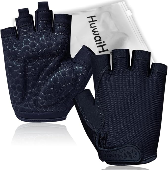 HuwaiH Bike Gloves for Men/Women, Cycling Gloves with Anti-Slip Shock-Absorbing Pad Half Finger Biking Bicycle Gloves