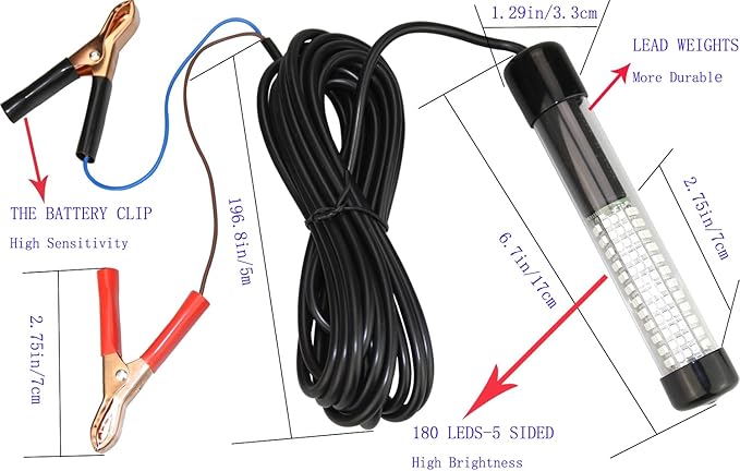 12V 14W 180 LEDs 1300 Lumens LED Submersible Fishing Light Underwater Fish Finder Lamp with 5m Cord