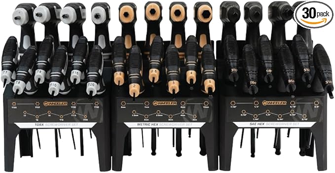 Wheeler 30 Piece SAE/Metric Hex and Torx P-Handle Set for Pistol Rifle Handgun Gunsmithing Rebuild and Maintenance, Black, Yellow, Gray