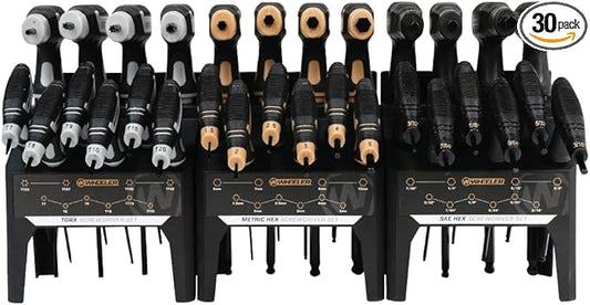 Wheeler 30 Piece SAE/Metric Hex and Torx P-Handle Set for Pistol Rifle Handgun Gunsmithing Rebuild and Maintenance, Black, Yellow, Gray