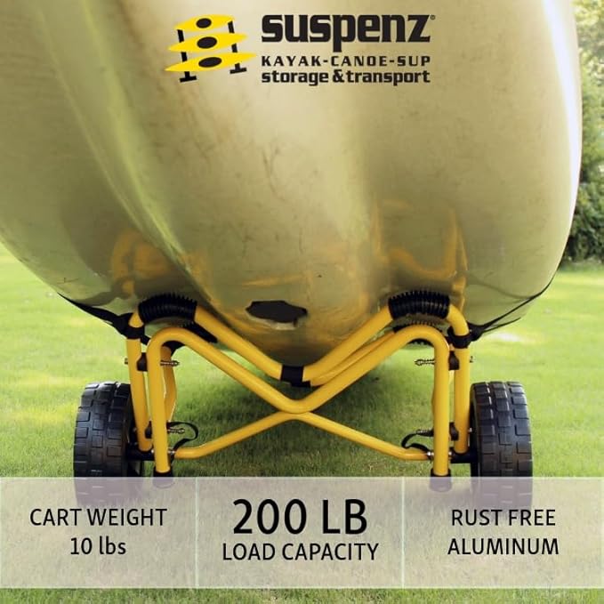 Suspenz Kayak Trailer Cart, Heavy Duty Deep-V Trolley Carrier with Airless Wheels for Kayaks and Canoes, Yellow (22-6700)