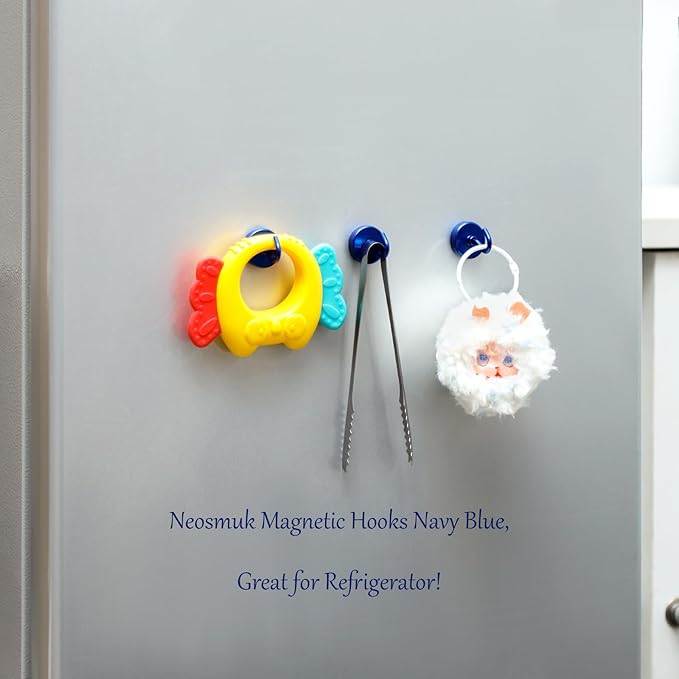 Neosmuk Magnetic Hooks, Heavy Duty 85lb+ Strong Magnet Hook for Cruise Cabins, Cruise Ship Essentials for Hanging, Metal Wall Refrigerator Hangers (Navyblue, 10 Pack)
