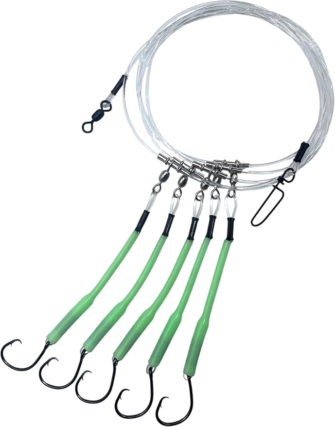 Deep Drop Fishing Rig, 5 Demon Circle 6/0 Hooks with Glow Sleeve, Deep Drop Snapper Rig