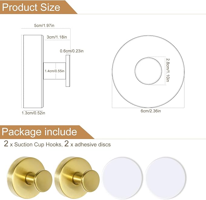 ZESLMG Gold Suction Cup Hooks for Glass Window, Shower Hook for Inside Shower, Removable Towel Hooks for Bathroom Kitchen Wall Glass Door, Wreaths Loofah Suction Hook for Hanging, 2 Pack