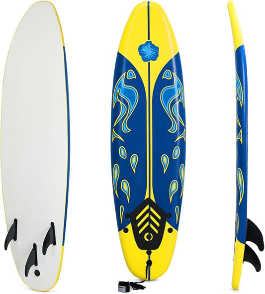 KOTEK 6' Surfboard, Surfing Board with 3 Removable Fins, Safety Leash, EPS Core & EPE Deck, Lightweight Surf Board for Teenagers, Adults, Beginners