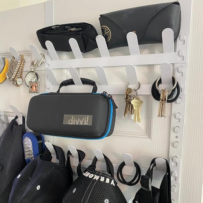 Evelots Rack for Purses, Belts, Jewelry, Ties, Hats - New Over The Door Organizer - Adjustable 8 Tier - 40 Hooks for Multi Uses - Easy Assembly - No Tools Needed - White Coated Sturdy Metal