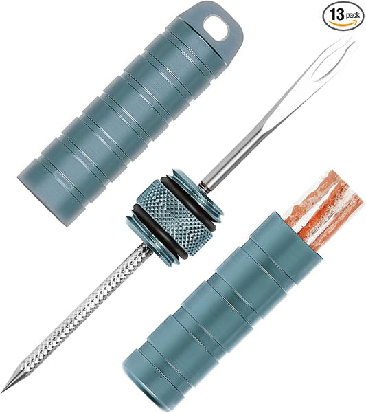 BWSHLF Tubeless Bike Tire Repair Kit for Mountain Bikes & Road Bicycles, Tubeless Tire Plug Kit with Storage Canister, Reamer, Insertion Fork, 10 Bacon Strips, Fix a Puncture or Flat, No Glue Needed