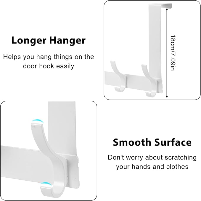 Over The Door Hooks, Door Hanger Hooks for Hanging, Over The Doors Towel Racks for Bathroom with 12 Coat Hook, Coat Rack Bathroom Accessories（1 Pack, White）