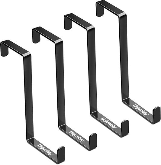 Unjumbly Over The Door Hook- 4 Pack Sturdy Metal Over Door Hook, Fitting Two Sized Doors, Door Hangers and Over The Door Hooks for Hanging Clothes, Towels, Coats and More (Black)