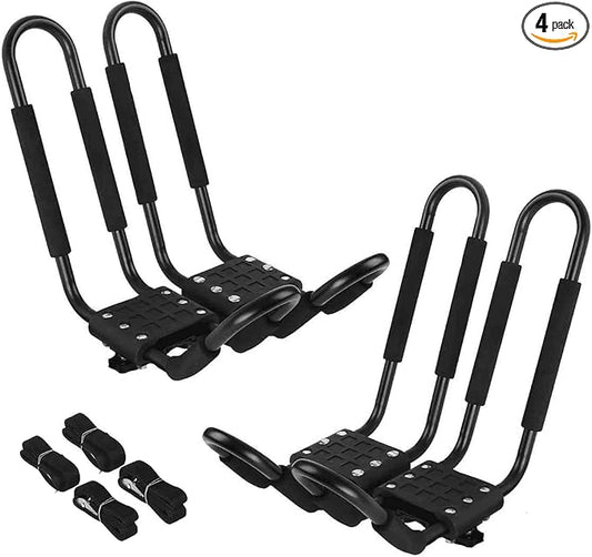 PIRIPARA Kayak Roof Rack 2 Pairs J-Bar Carrier Holder for Canoe, SUV, Cars, Truck, Surf Ski, Car Top Mount Racks for Trip, Set of 4
