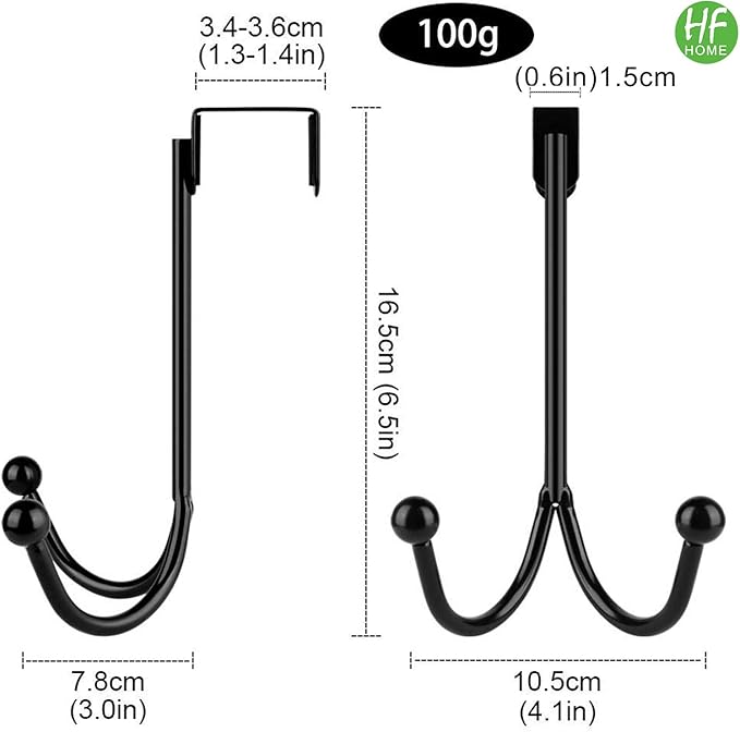 HFHOME 4Packs Over The Door Double Hanger Hooks, Metal Twin Hooks Organizer for Hanging Coats, Hats, Robes, Towels- Black