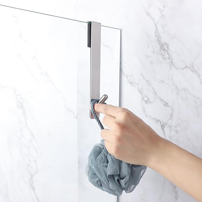 Simtive Extended (7-Inch) Over Door Hooks for Bathroom Frameless Glass Shower Door, Towel Hooks, 2-Pack, Silver