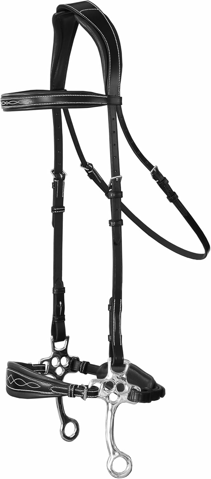 Exion Nova Hackamore Bridle – Anatomical Bitless Horse Bridle with Rubber Reins – Padded Anti-Pressure Crownpiece – Vegetable-Tanned Leather Bitless Bridle for Jumping & Training