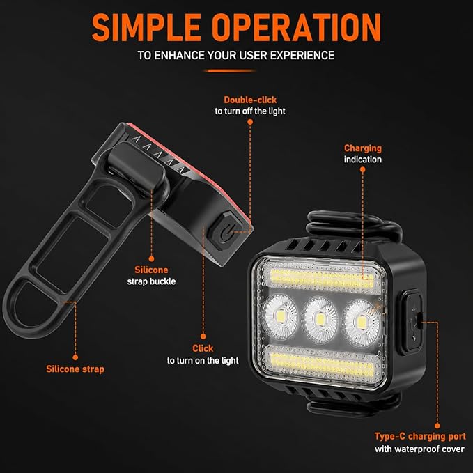 Bright Bike Lights Set for Night Riding, 9+9 Modes Rechargeable eBike Lights Front and Back, Waterproof Bicycle Lights, Bike Headlight and Tail Light Set for MTB, Off-Road & City Riding