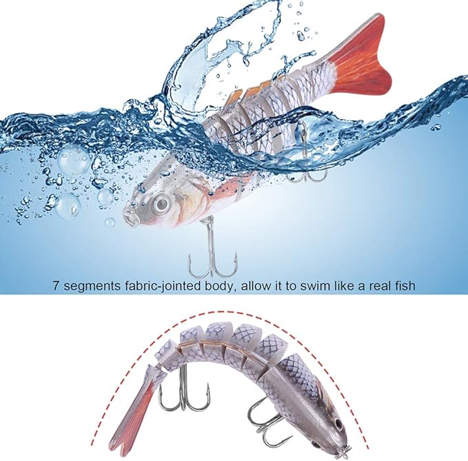 Lifelike Fishing Lures for Bass, Trout, Walleye, Predator Fish - Realistic Multi Jointed Fish Popper Swimbaits - Spinnerbaits Lure Fishing Tackle Kits - Freshwater and Saltwater Crankbaits - 3 Pack