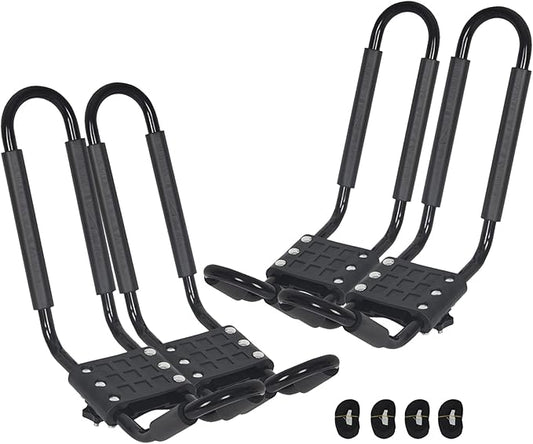 HECASA Universal J-Bar Rack Kayak Roof Rack Top Mount Crossbar Carrier Canoe SUP Surfboard Ski Board Top Mount Crossbar Car SUV Truck 2 Pair