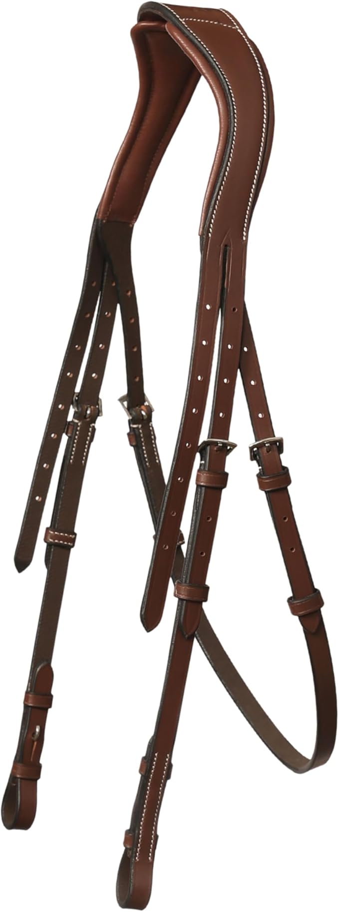Exion Hunter Anatomic English Bridle – Padded Fancy Stitched Leather Bridle with Rubber Reins – Ergonomic Poll Relief Crownpiece for Show Jumping & Eventing – Stainless Steel – Havana Brown