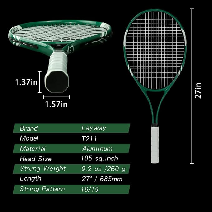 Tennis Rackets 2 Players Recreational for Beginners,Pre-Strung 27 Inch Light Adult Racquet Set for Women Men with Tennis Balls,Overgrips and Carry Bag
