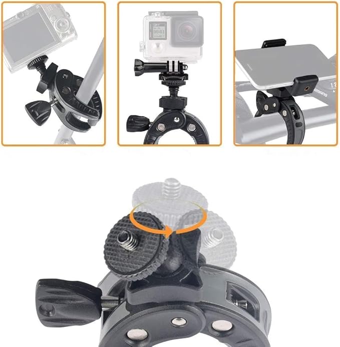 UTEBIT Camera Mount Clamp, Umbrella Clamp Motorcycle Camera Pole Mount Desk Holder Accessories, 360° Ballhead 1/4" Thread Holes with Phone Tripod Mount, Super Clamp for Gopro/DSLR/Stabilizer